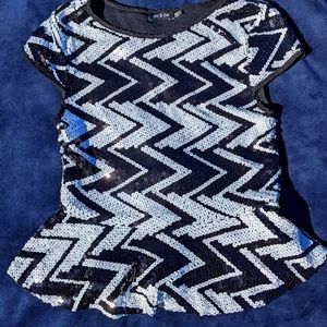 Black and White Sequin Peplum Top